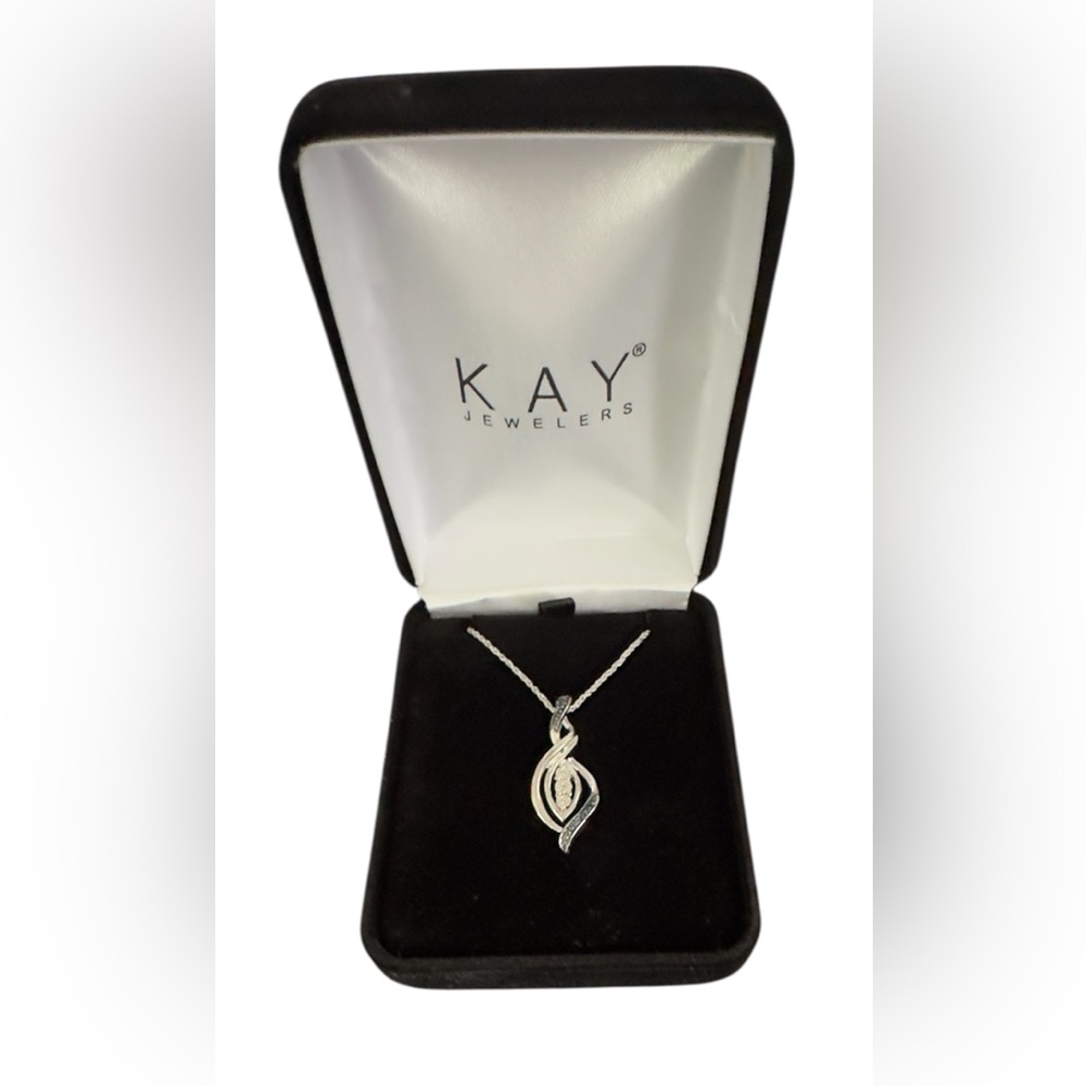 KAY Jewelers Sterling Silver, Blue & 3 Stones Diamond Weave Necklace